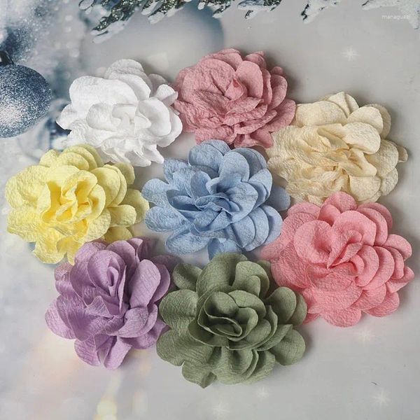 Flores decorativas 10 piezas de gasa de gasa de 9 cm, flor de tela artificial, cabeza de seda para bricolaje, fiesta de boda, decoraciones para el hogar, corona floral, álbum de recortes