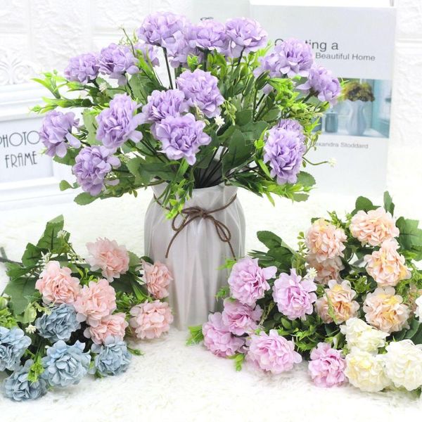 Fleurs décoratives 10 Pcs Artificielle 7 Têtes Peinture À L'huile Hortensia Bouquet De Mariage Décor Soie Fleur Décoration Maison Hoptel Pographie Props