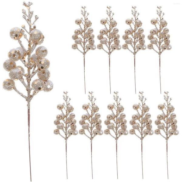 Fleurs décoratives 10 pièces tiges de baies artificielles paillettes fausse branche pour décorations de couronne d'arbre de noël Simulation flocon de neige