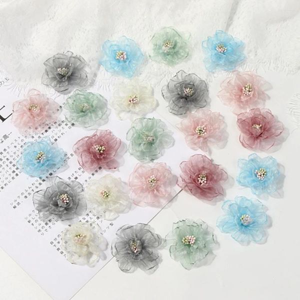 Fleurs décoratives 10pcs Artificial Murffon Gauze Fleur Mesh Vêtements Faire des cheveux Accessoires pour la décoration de fête de mariage à la maison Craft DIY