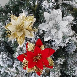 Fleurs décoratives 10pcs paillettes de Noël artificielles faux arbres ornements joyeux décorations pour l'année à domicile