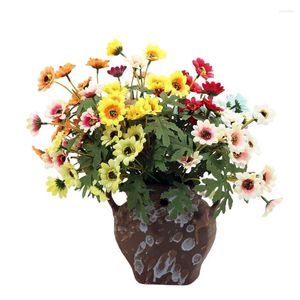 Fleurs décoratives 10pcs Chrysanthemum artificiel Le paquet de matériaux de bouquet de bricolage comprend les feuilles 1 pc 5 Polonais de fleurs de tête
