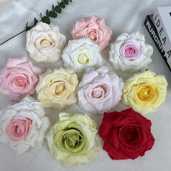 Fleurs décoratives 10pcs artificielle frisée rose tête de fleur simulée rouleau de soie bricolage maison fête de mariage arc fond mur flowe