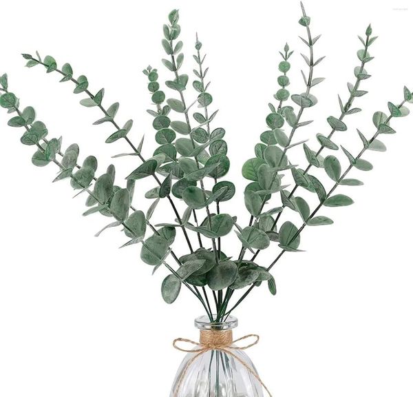 Fleurs décoratives 10pcs eucalyptus artificiels feuilles de verdure tiges pour la décoration de vase de jardin à la maison bouquet de mariage