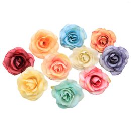 Decoratieve bloemen 10 stks kunstmatige bloem 4 cm zijden rozen hoofd bruiloft feest huis decoratie diy krans plakboek geschenkdoos ambacht