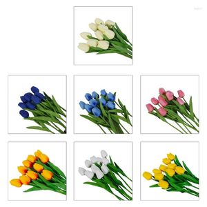 Fleurs décoratives 10 pièces décoration de fleurs artificielles avec tige fausses tulipes vraies touches bouquets de mariée décor floral accessoires de photographie