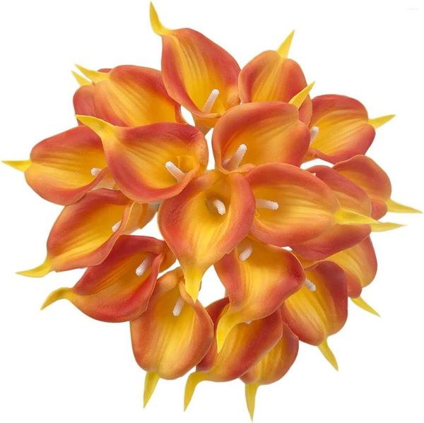 Flores decorativas 10 piezas Flor artificial Látex CALLA LILY REAL TOUCHO FALSO PU Bouquet para fiesta Decoración de bodas nupciales (sin jarrón) (b)