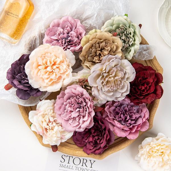 Fleurs décoratives 10 pièces décoration de maison artificielle mariage jardin Roses arc artisanat Scrapbook matériel soie Dahlias fausse pivoine couronne de noël