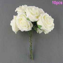 Fleurs décoratives 10pcs Bouquets de mariée en mousse artificielle en rose belle falsification blanche artisanale pour table de mariage décoration de fête à la maison