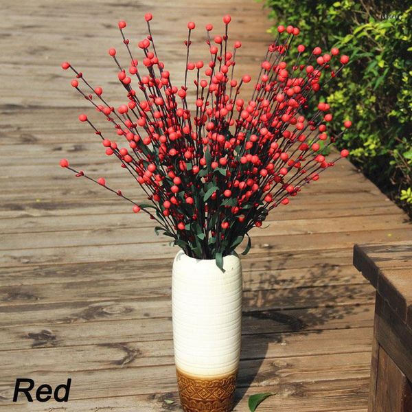 Flores decorativas 10 piezas de plantas artificiales de bayas rojas, ramo de PE, 6 tenedores, fruta de la suerte para decoración navideña, decoración de boda para el hogar, guirnalda falsa