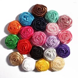 Fleurs décoratives 10 pièces ruban de Satins artificiels roulé Rose doux 5.5CM Bouquet de tissu en Satin vêtements décoration de couvre-chef
