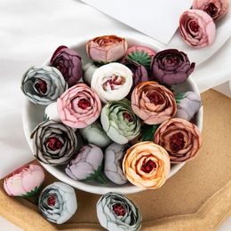 Fleurs décoratives 10pcs Artificiel Silk Tea Garden Rose Arch Bud Scrapbook Home Decoration Christmas Garland Wedding Bouquet DIY Candy Boîte