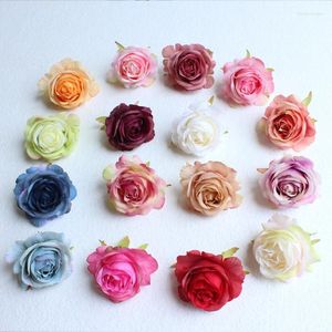 Fleurs décoratives 10 pièces tête de Roses en soie artificielle pour la décoration de mariage à la maison noël bricolage Scrapbook fournitures artisanales fausses plantes