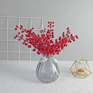 Fleurs décoratives 10pcs artificiels single fourche rouge baies fausse fleur fruit de fortune arrangement de cordes accessoires de Noël décor de Noël