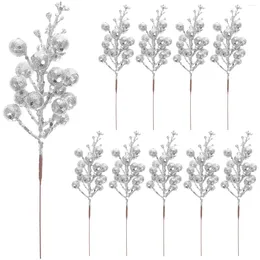 Fleurs décoratives 10pcs Berne de neige artificielle Branche de Noël baies d'arbre de Noël.