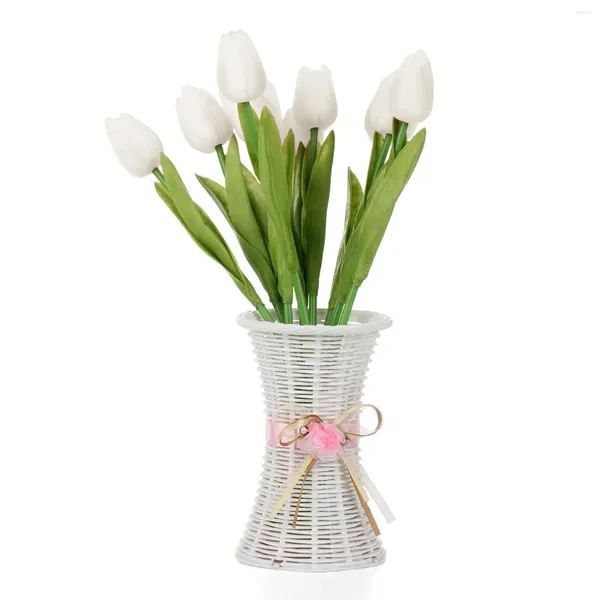 Fleurs décoratives 10 pièces tulipes artificielles longue tige Bouquet vraies touches Simulation pour la décoration de fête de mariage de salle à la maison
