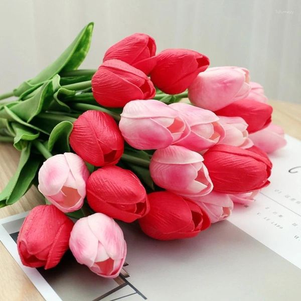 Flores decorativas 10 piezas de tulipanes artificiales flor falsa decoración de imitación toques reales ramos de novia accesorios de pografía