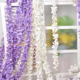 Flores decorativas 10 piezas de glicinia artificial Flor colgante de ratán Hidrangea Hortanía para jardín El Vinilla de decoración de bodas