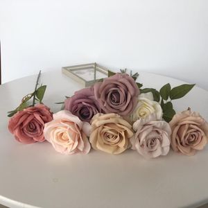 Flores decorativas 10 piezas decoración de otoño rosa flor de seda artificial para la decoración del hogar ramo de boda fiesta Evemt arreglo rosas