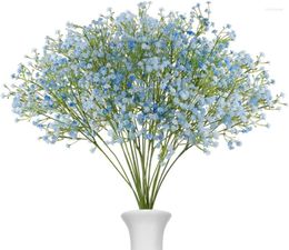 Flores decorativas 10 piezas Baby Breath/Gypsophila plantas artificiales de seda falsa decoración del banquete de boda Real Touch DIY Home Garden (azul)