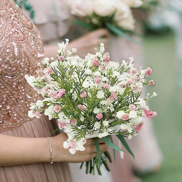 Flores decorativas 10 piezas de ramas artificiales de aliento de bebé estilo europeo falso arreglo floral de Gypsophila ramo de boda decoración del hogar