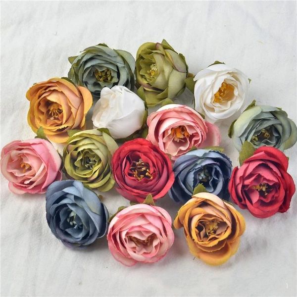 Fleurs décoratives 10 pièces/sac fabricant vente directe Simulation têtes de roses Bouquets chapeaux pantoufles de mariage couronnes bricolage artificiel