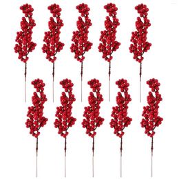 Fleurs décoratives 10pcs Berry Christmas Red Berries DÉCORATIONS D'ARBRE 2024 TIMES DE COURDE ARTIFICALE BRANCHE NAVIDAD