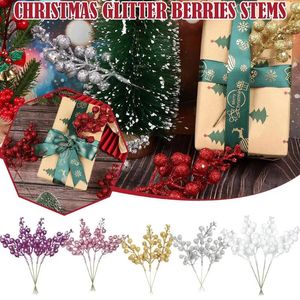 Fleurs décoratives 10pcs Berry Christmas Picks artificiels tiges d'arbre baies décoration Noël branches scintillantes argent pick chris y6l8