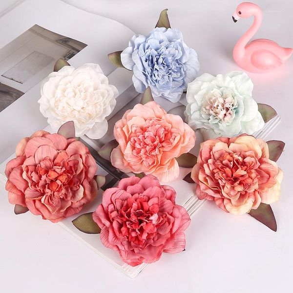 Flores decorativas, 10 Uds., cabeza Artificial de peonía floreciente para decoración del hogar, telón de fondo de boda, pared de flores, adornos de pastel de cumpleaños falsos