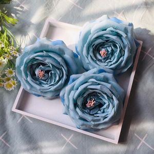 Fleurs décoratives 10 pièces bleu artificiel grosse tête ange Roses soie faux pour Bouquets de mariage pièce maîtresse décor