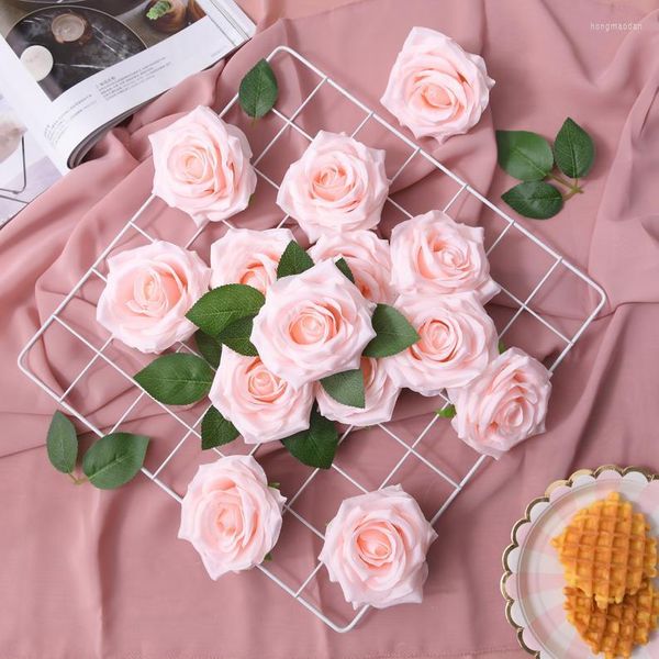 Fleurs décoratives 10pcs Blush Soie Rose Tête Artificielle En Gros Faux Pour La Décoration De Fête À La Maison De Mariage