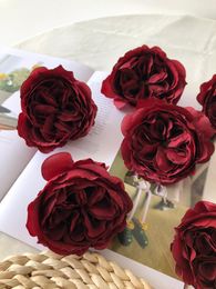 Fleurs décoratives 10 pièces bourgogne artificielle Austin Rose tête chou en soie pour la fête de mariage décoration de la maison