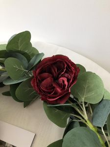 Fleurs décoratives 10 pièces bordeaux soie Austin Rose tête artificielle en gros faux pour bricolage Bouquets de mariage décor à la maison