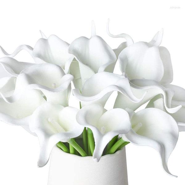 Flores decorativas 10 piezas Calla Lily Fake White Wedding Bouquet Artificial Real Touch Latex Home Party Decor