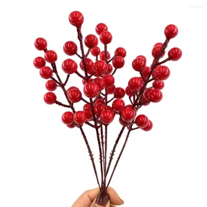 Fleurs décoratives 10 pièces tiges de baies rouges artificielles de noël pour ornements d'arbre artisanat arrangement de fleurs de vacances bricolage Bouquet décor à la maison