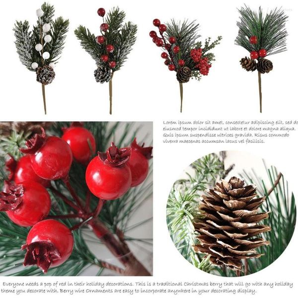 Fleurs décoratives 10 pièces, fausses fleurs de noël, Bouquets de pommes de pin, fruits rouges, artisanat, simulation de coupe artificielle Z9M0