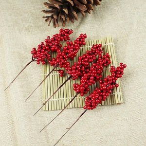 Decoratieve bloemen 10 stuks kerstversiering kunstmatige rode bessen fruittrossen jaarboom woonaccessoires feestboeket