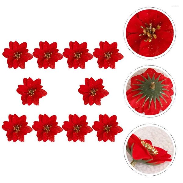 Fleurs décoratives 10pcs de Noël poinsettia bush ornements arbre couronnes garlands de vacances de vacances de Noël faveurs rouges