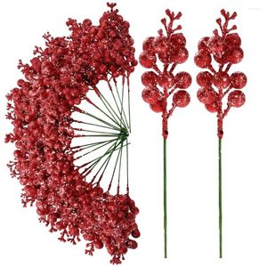 Decoratieve bloemen 10 stks kerst rode bessen stengels ornament glitter Berry Branch Cone Holly Xmas Tree Decoratie Leveringen Geschenkdecoratie