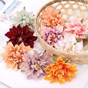 Flores decorativas 10 piezas de cabezas de flores de dalia, corona de otoño falsa, Material de joyería DIY artificial, fiesta de boda, decoración del jardín del hogar, 7 cm