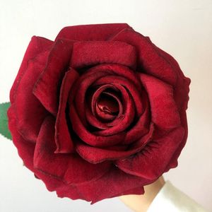 Flores decorativas, 10 Uds., cabezas de rosas artificiales de color rojo oscuro, terciopelo falso a granel para boda, hogar, decoración de ducha de bebé