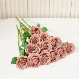 Fleurs décoratives 10pcs fausse rose avec tige cadeau floral pour mariage.