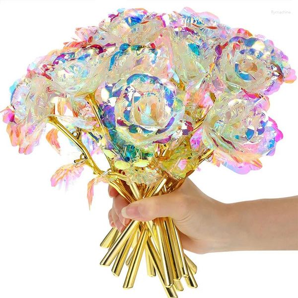 Fleurs décoratives 10 pièces galaxie artificielle Rose feuille plaquée or noël saint valentin anniversaires cadeau mariage anniversaire fête décor