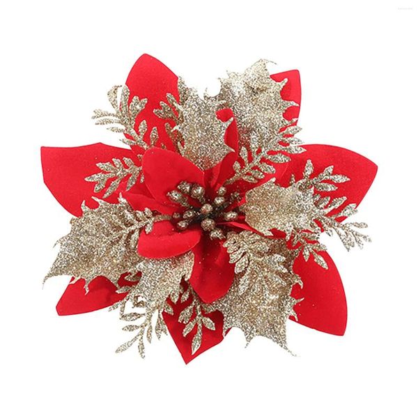 Flores decorativas 10 piezas GLITTER ARRIBA DE NAVIDAD ARTIFICAL Decoraciones de árboles para la fiesta de bodas Decoración de la fiesta de bodas NaviDad 2024