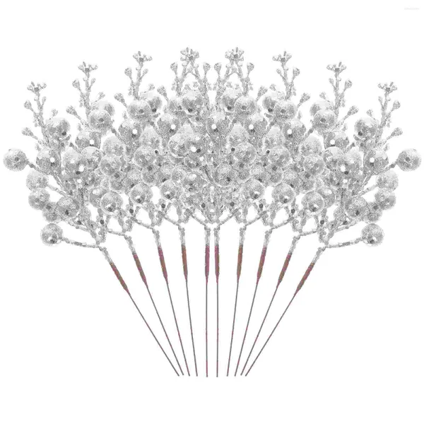 Fleurs décoratives, 10 pièces, tiges de baies à paillettes, Branches artificielles de noël, décor de couronne artisanale