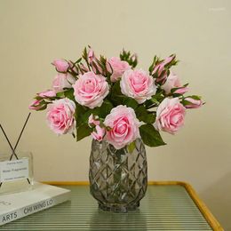 Fleurs décoratives 10 pièces haut de gamme hydratant Rose artificielle luxe décoration de la maison fausses Roses bouquet de mariée décor de fête de mariage fleurs