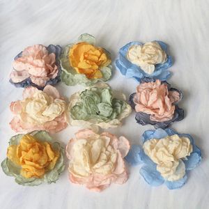 Fleurs décoratives 10 pièces/lot 4CM, petit tissu en mousseline de soie douce, deux couleurs, fleur de Rose pour accessoires de bricolage, vêtements, chapeaux, chaussures, décoration