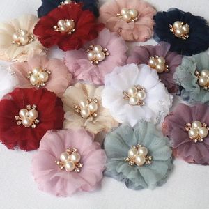 Fleurs décoratives 10pcs / lot 6cm Perle Center Lace Gauze Hair Accessoires DIY MOIDE ROBILES Vêtements Chaux