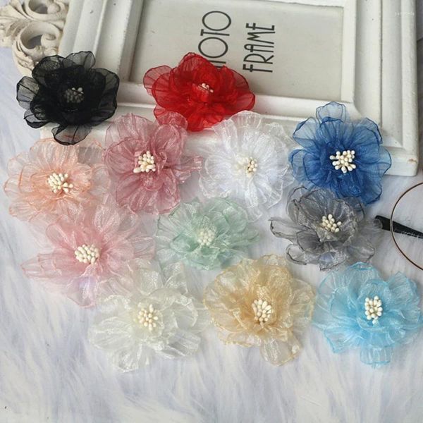 Fleurs décoratives 10pcs / lot 6 cm Small Murffon Tissu fleur artificielle pour les chapeaux de robe de mariée Décoration DIY APPLIQUE