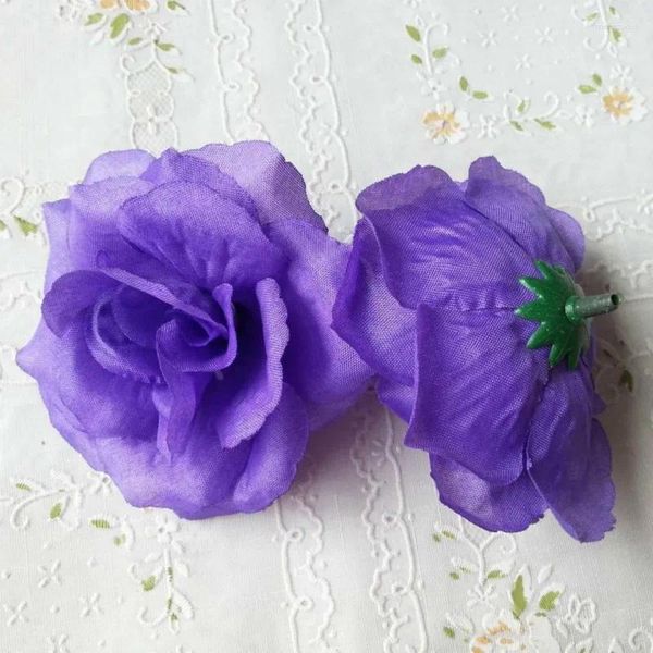 Flores decorativas 10 UNIDS / Lote 8 CM Color Púrpura Violeta Artificial Rosa Seda Cabezas de Flores DIY Boda Decoración del Hogar Suministros Festivo para Fiestas